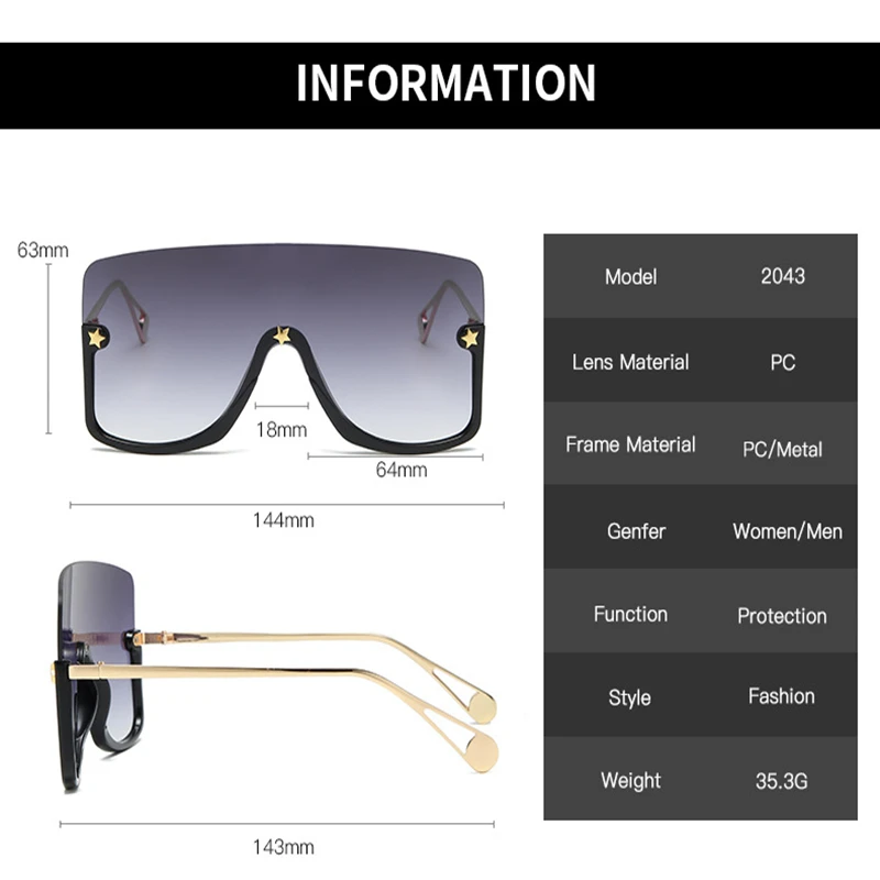 

Oversized Semi Rimless Sunglasses for Women Men Metal Luxury Brand Sun glasses UV400 Gradient Shades Eyewear oculos de sol