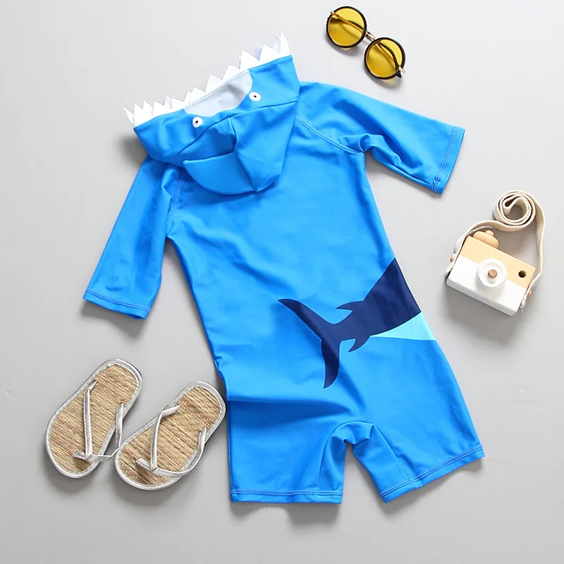Полосатая блузка для маленьких мальчиков от 2 до 7 лет цельный купальник-Акула с 3Д