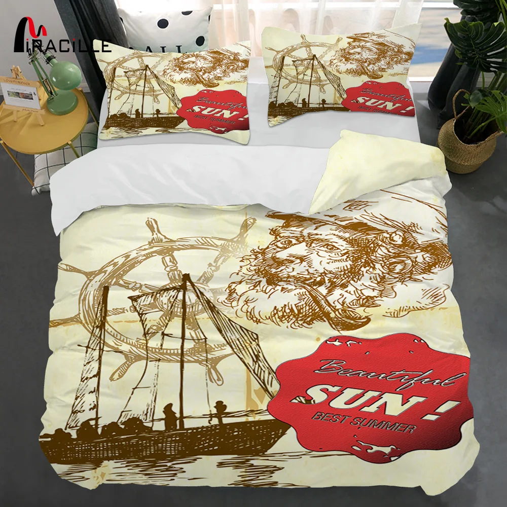 

Miracille Navigation Bed Linen Classical Comforter Bedding Sets Steamship Retro Sheets And Pillowcases Duvet Cover Set 3pcs