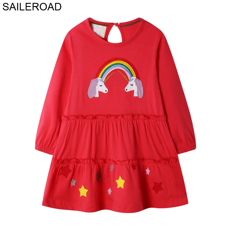 

SAILEROAD 2-7Year Животных Аппликации Малыша Новорожденных Девочек Карманные Платья Vestidos 2019 Осень Единорог Детские Платья для Девочек Платье