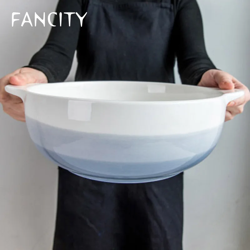 

FANCITY очень большая утолщенная керамическая миска для супа с двумя ушками