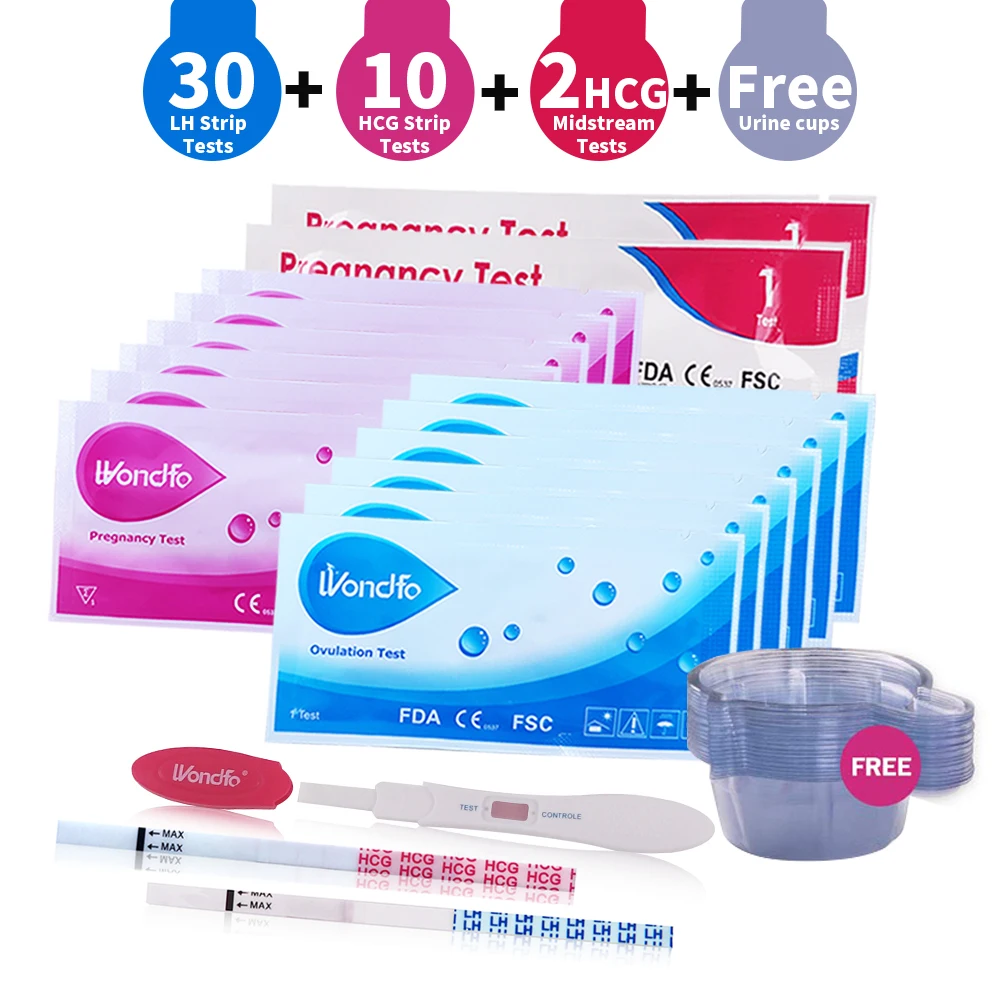 Wondfo 30 шт. овуляция+ 10 шт. тест на беременность моча полоски+ 2 шт. струйный тест на беременность моча наборы с мочой чашки