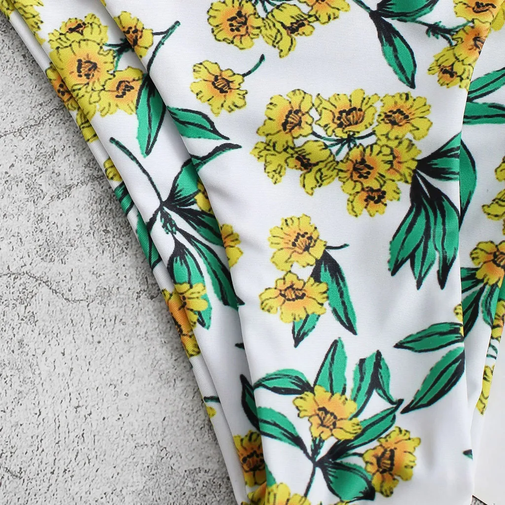 38 # Купальник женский летний сексуальный бандажный цветочный принт с рюшами