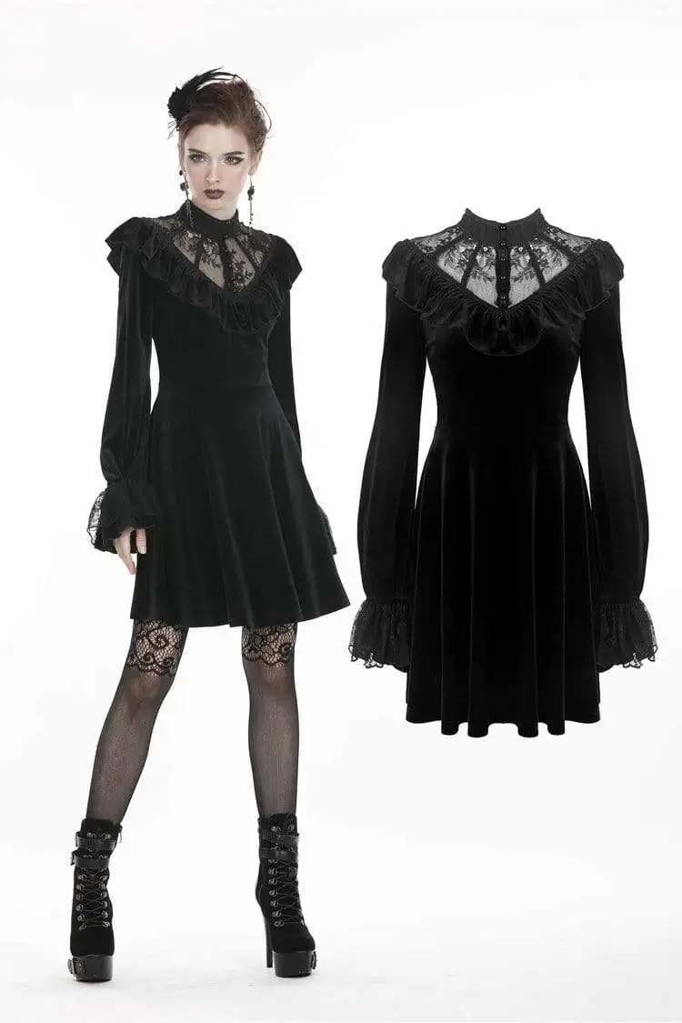 Darkinlove женские готические Ruched Кружева v образным вырезом бархатные платья