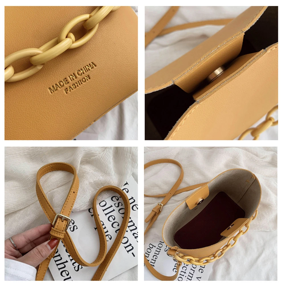 

2020 Fashion Chain Bucket Woman PU Leather Shoulder Bag Solid Letter Composite Bag Black Crossbody Versatile Purses And Handbags
