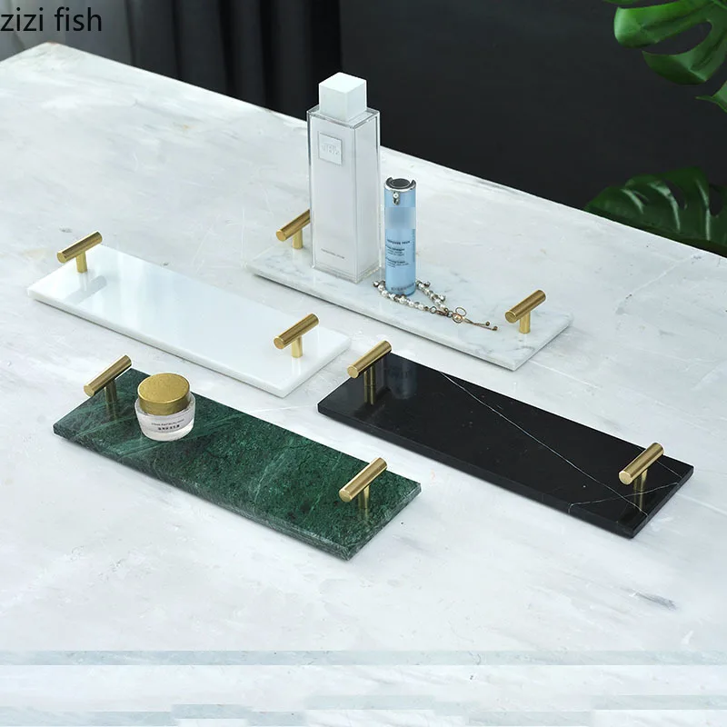 Декоративные подносы из натурального мрамора с золотой ручкой полка для ванной