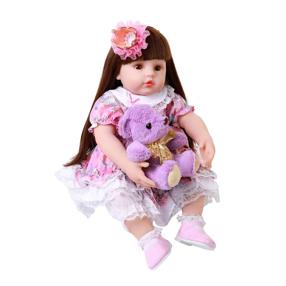 

58CM Bebe Reborn Baby Doll Full Silicone Body Long Hair Pink Princess Dress Toys for Girls Kids Toy Interactive Dolls