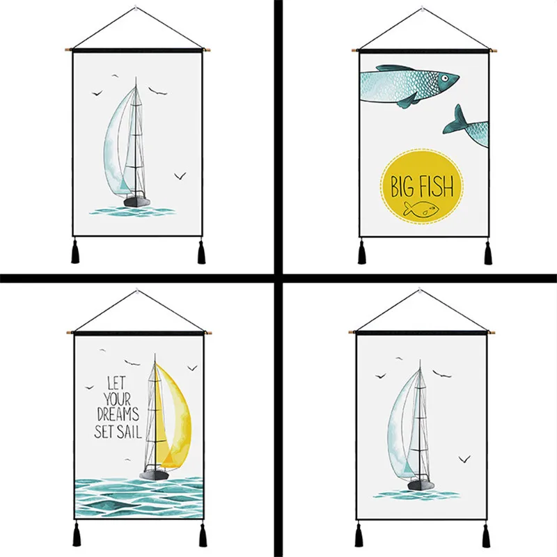 Парусник рыбные узоры гобелен Висячие Настенные хлопчатобумажные ткани