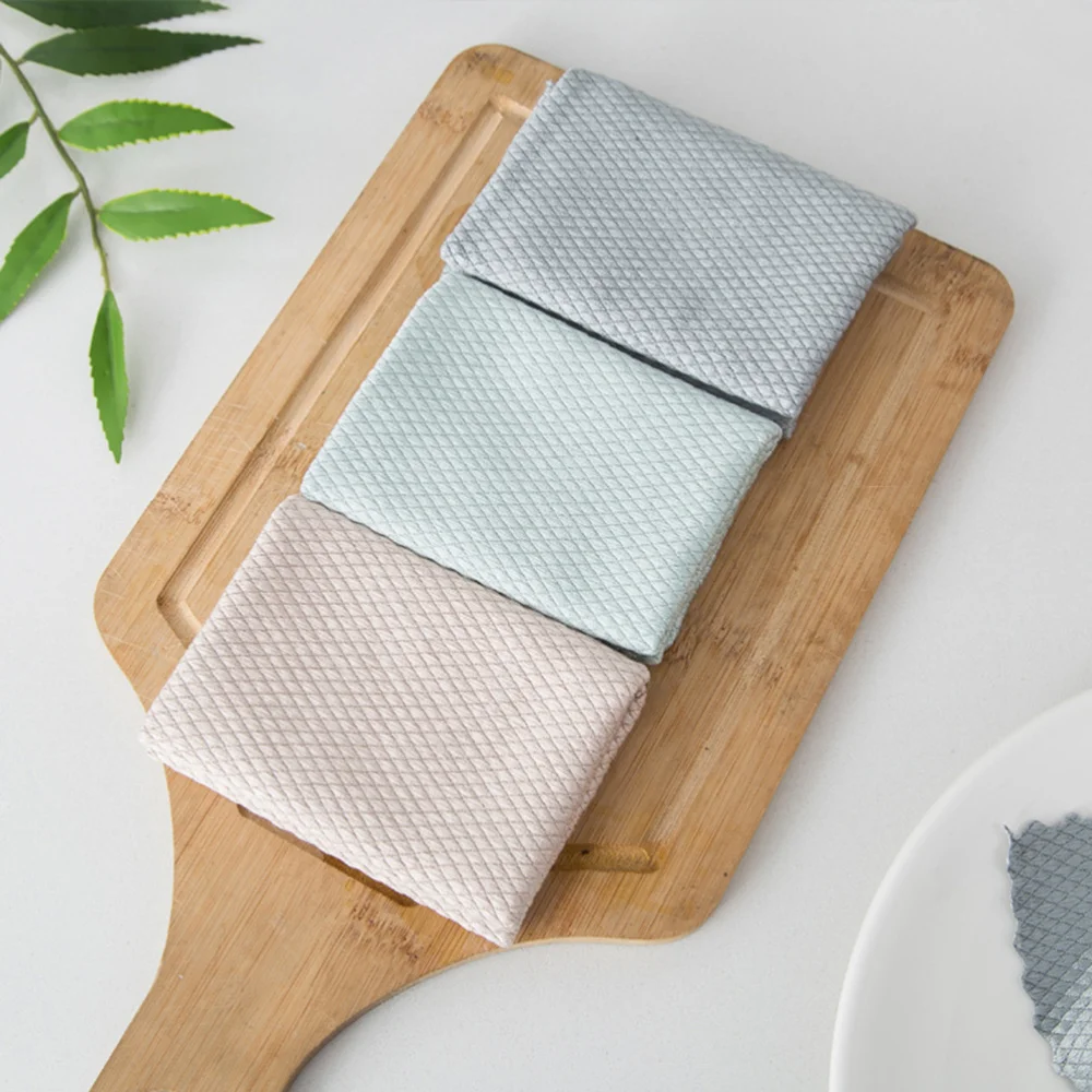 

6pcs Glass Wiping Rags Fish Scales Design Cloth Dust Cleaning Towel Water Absorption Cloth for Kitchen (Random Color)