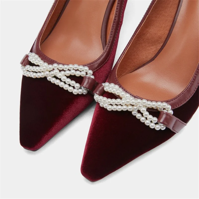 

Prova Perfetto elegant pearl chain women pumps pointed toe women's high heel Wedding shoes classics patchwork ladies shoes 2021