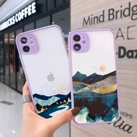 hand painted scenery phone case for iphone 12 11 mini pro xr xs max 7 8 plus x matte transparent purple back cover