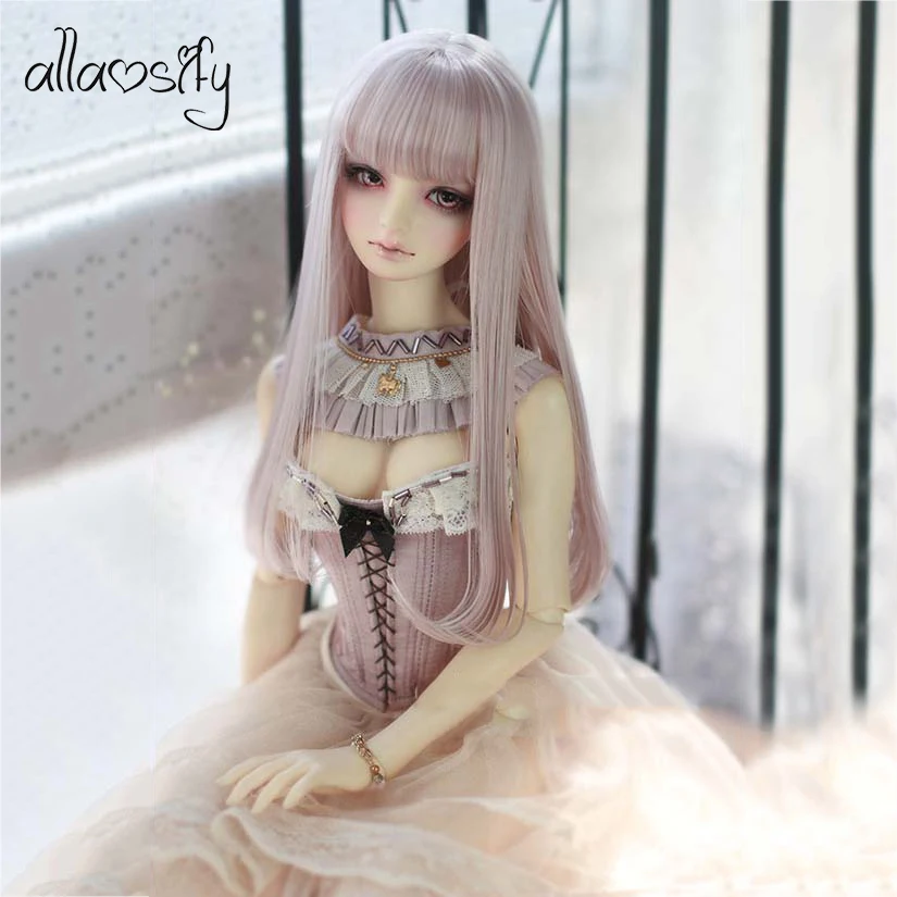 Прямой парик Allaosify 1/3 1/4 1/6 1/8 для кукол Bjd из термостойкого волокна бесплатная