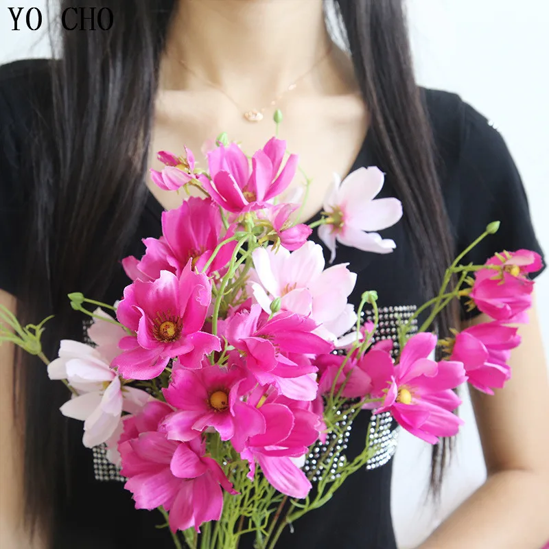 

YO CHO Artificial Coreopsis Flowers Home Wedding Decor Fake 3 Forks Coreopsis White Desk Room DIY Sims Azalea Flower Delphinium