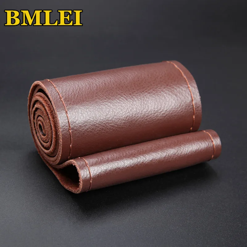 genuine leather steering wheel cover breathable comfortable diy hand sewing auto steering wheel braid case fit car suv free global shipping