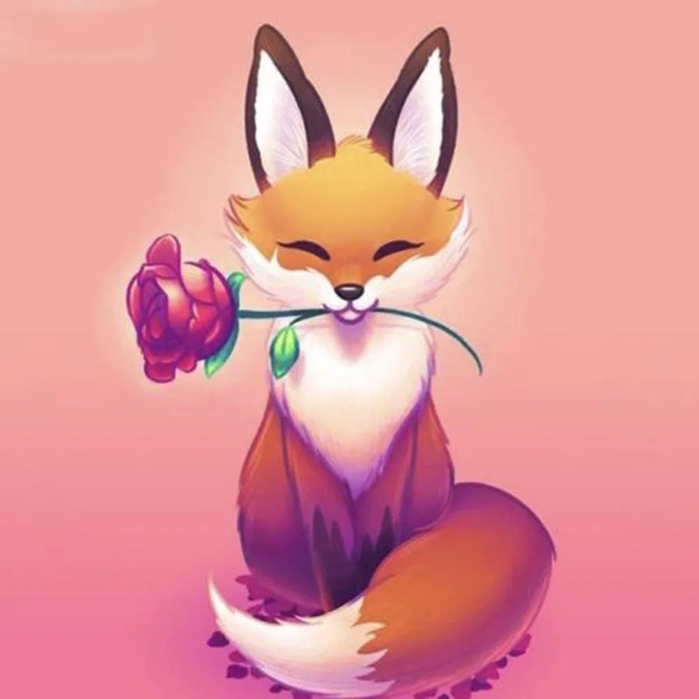 

Алмазная живопись, вышивка крестиком, мультяшная Милая лиса, роза, полная выкладка, Алмазная мозаика, картина Стразы, домашний декор, подаро...