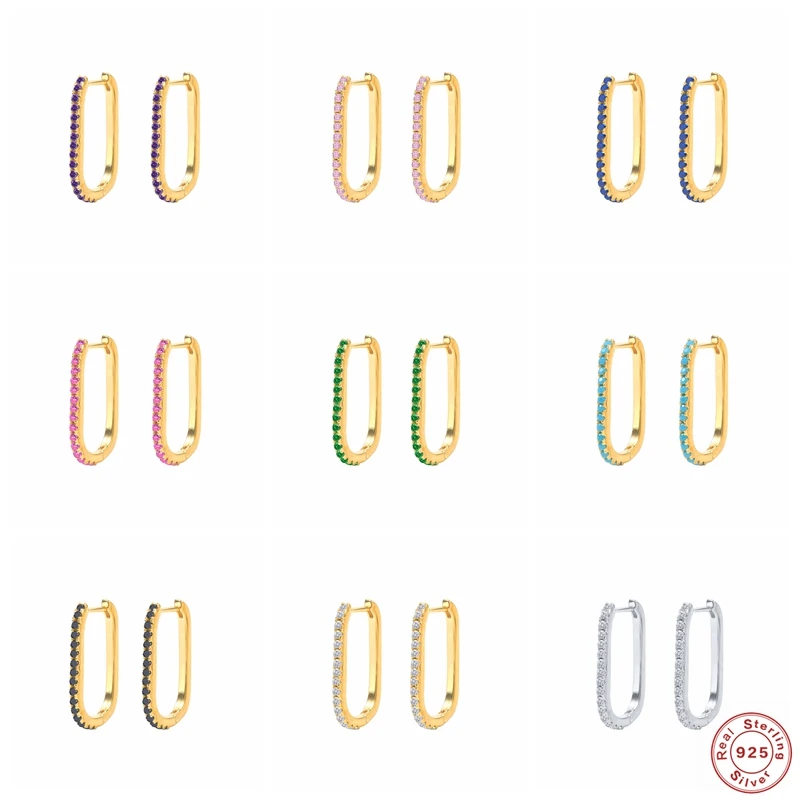 

Piercing Earrings 925 Sterling Silver Colorful Zircon U Shape Big Circle Hoop Earring Ear Bone Buckle for Women Mujer Pendientes