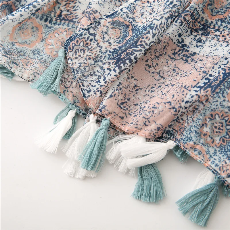 

2020 New Spring Vintage Flower Print Tassel Scarves Shawls Long Beach Soft Viscose Floral Wrap Scarf Hijab bufanda