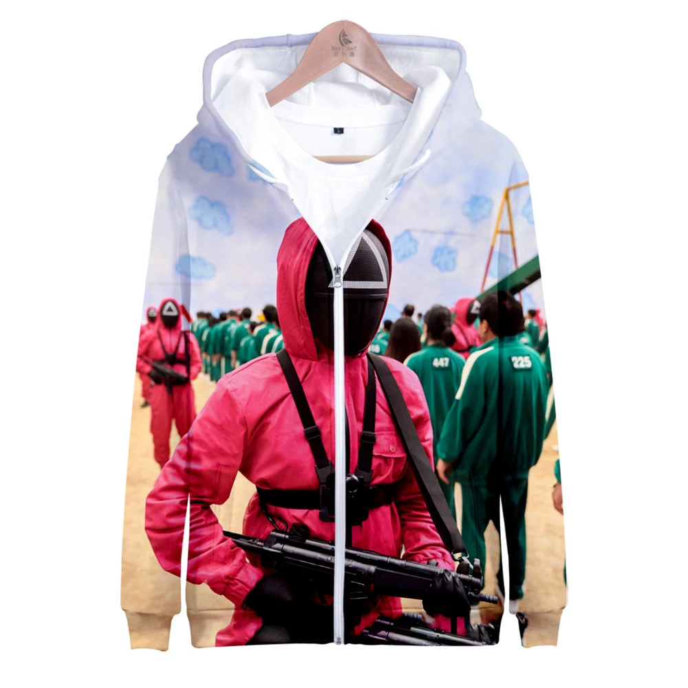 

Толстовка с капюшоном на молнии, с принтом «Игра кальмар»