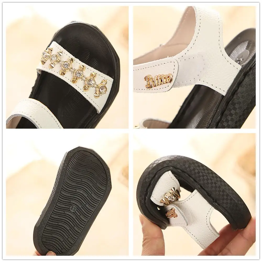 

KINE PANDA Toddler Baby Girl Sandals Kids Shoes 1 2 2.5 Years Old Summer Genuine Leather Handmade Rhinestone Decoration 21-25