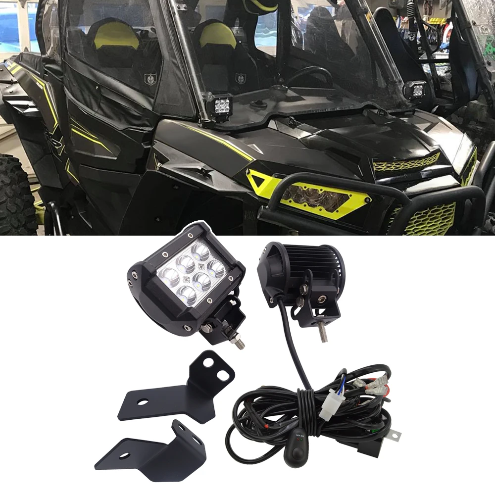 For Polaris RZR 900 2012-2014 Model A-pillar Mounting Brackets with 3 intches 18W LED Spot Light Pods and Wiring Kit