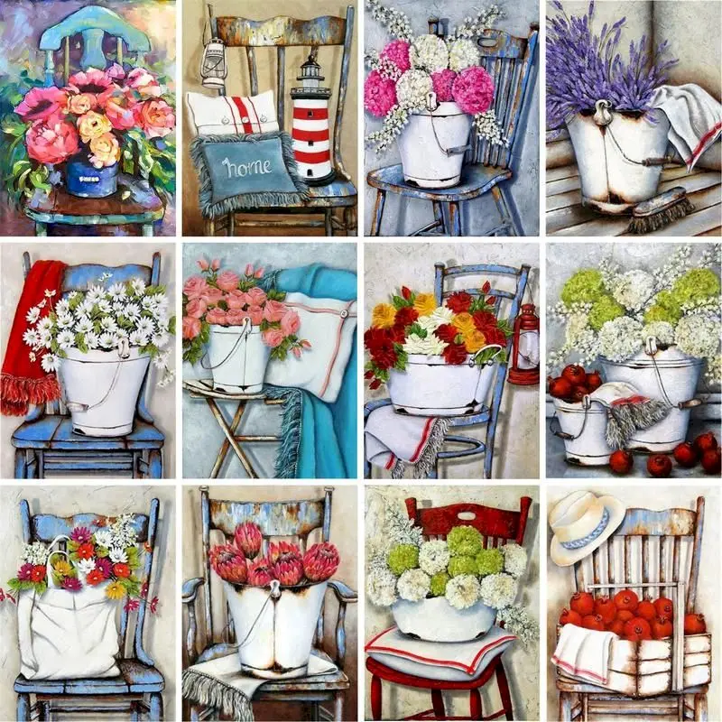 

GATYZTORY Flower Pot On The Chair Painting By Numbers For Adults Oil Paints Framed Diy Gift Modern Home Wall Decor Art Paints