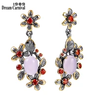 dreamcarnival1989 new baroque drop earrings for women pink opal orange zircon feminine flower elegant engagement jewelry we4033