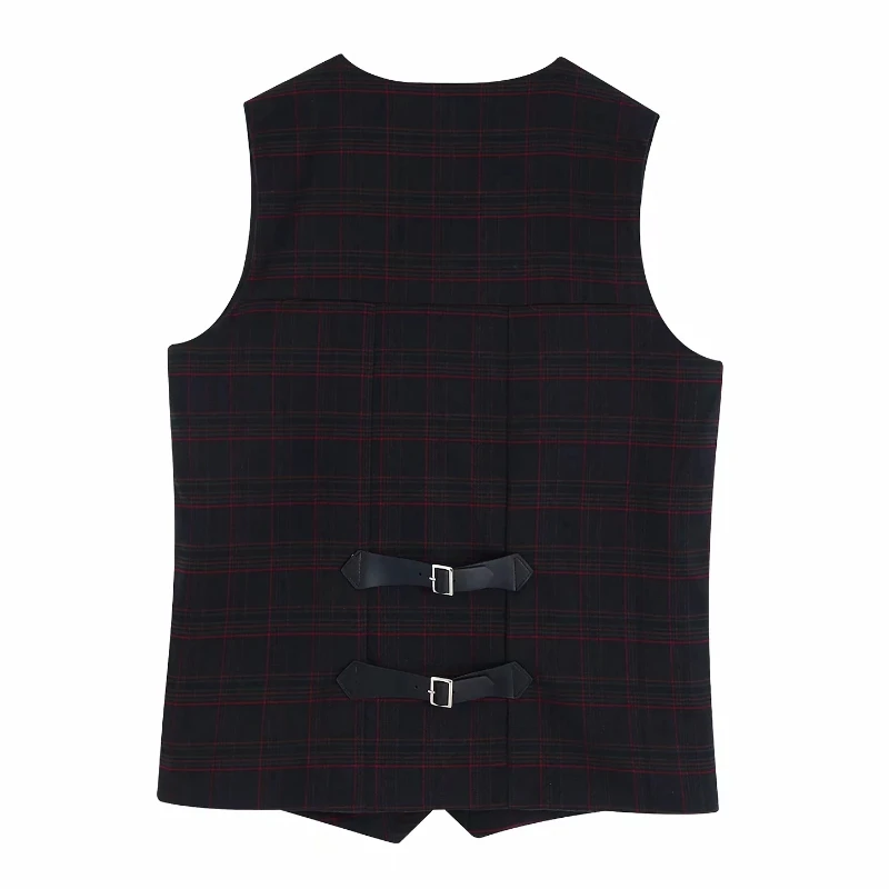 2019 женская элегантная Клетчатая Шерстяная жилетка без рукавов с v образным