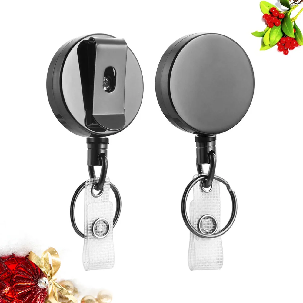 

2pcs Retractable Metal Badge Clips with PVC Straps for ID Cards Badge Holders Name Tags Work Badges Accessories (Black)