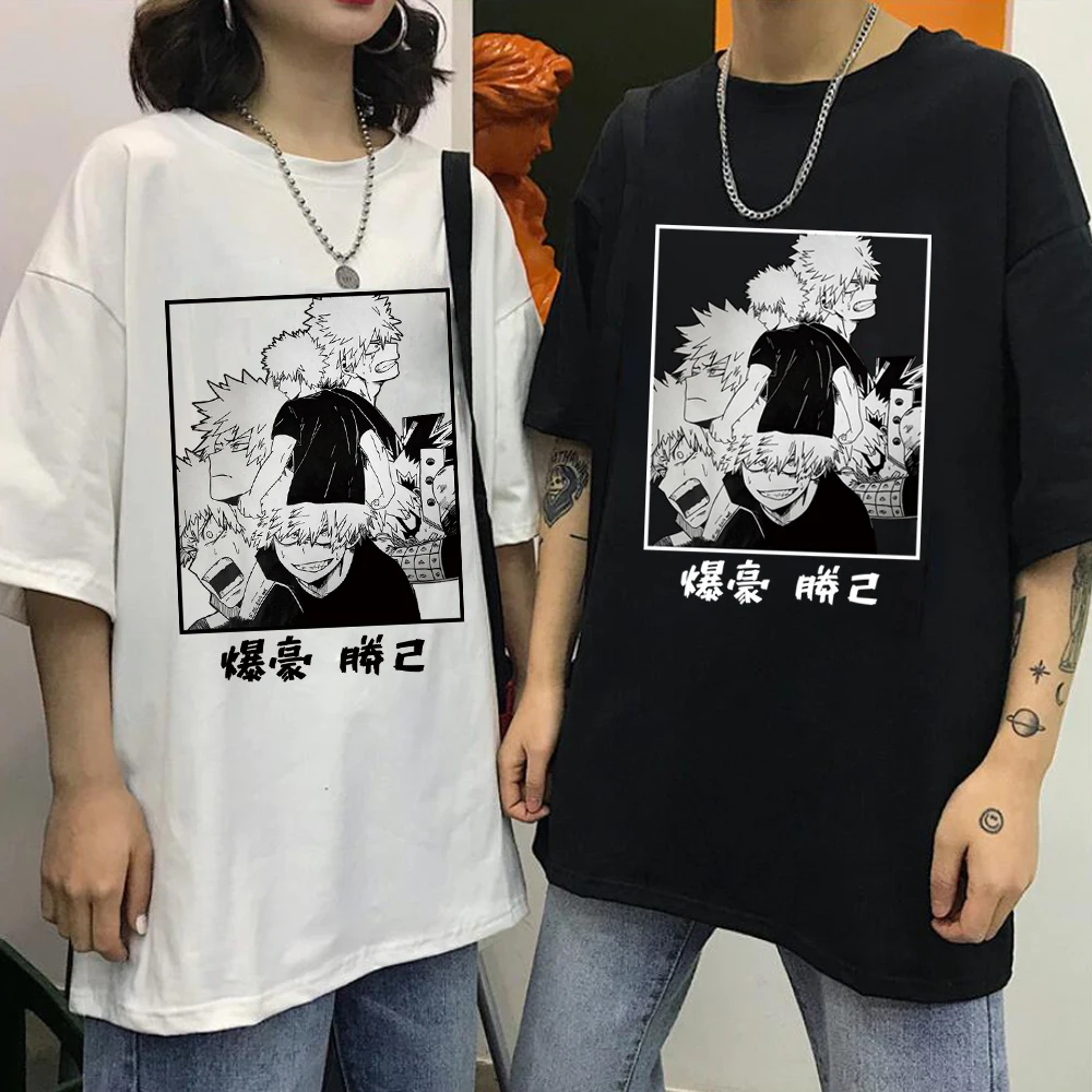 

2021 Повседневная футболка с коротким рукавом с принтом аниме Моя геройская Академия Bakugou Katsuki, топы, футболки