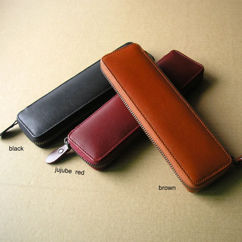 Пенал из натуральной кожи на молнии для ручек и документов держатель большой