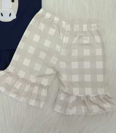 

New Girls Baby Clothes Cow Embroidery Black T-Shirt Plaid Short Pants Infant Newborn Kids Wear