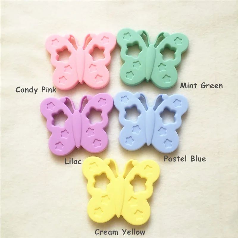 Chenkai 50PCS BPA Free Silicone Butterfly Teether Chewable Pendant Nursing Necklace Jewelry DIY Baby Shower Dummy Teether Toy