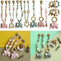 baby wooden stroller clip pacifier clip chain mobile pram pendant silicone beads bracelet rattle stroller toy teething toy gift