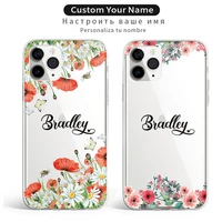 tropical floral border custom your name phone case for iphone 13 12 11 pro max xs max xr x 7 8 plus soft transparent phone cover
