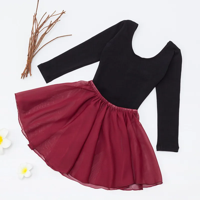 

Kids Girls Cotton Ballet Tutu Dress Ballerina Dance Leotard Set With Chiffon Tied Skirt Gymnastics Dancewear Sleeves Costume