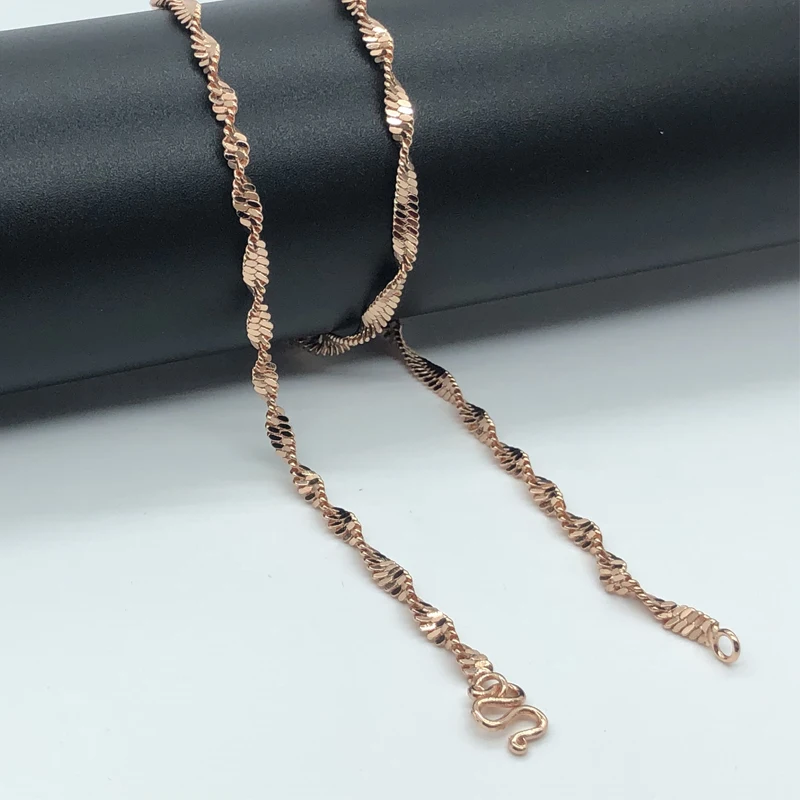 

3mm Man Woman 585 Rose Gold Color Twisted Water Wave Necklace Chains Jewelry 45cm Length