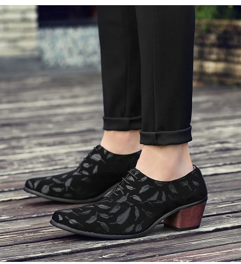 

Summer Men's Leather Shoes, Patterned Leather Shoes, Male British Sharp Hair Stylist, Increased Thick-soled Casual Men's Shoes