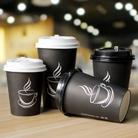 50pcs black milk tea thick paper cup disposable coffee cup hot drink takeaway package cups party favor beverage cup with lids
