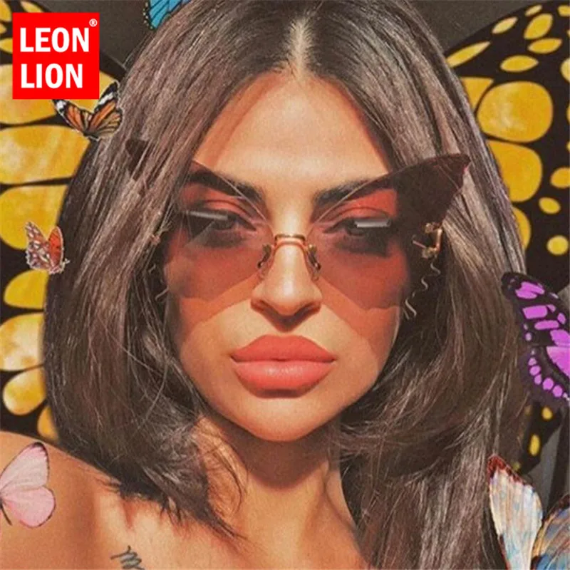 

LeonLion Butterfly Oversized Sunglasses Women Luxury Glasses For Women Vintage Eyeglasses Women Rimless Oculos De Sol Feminino