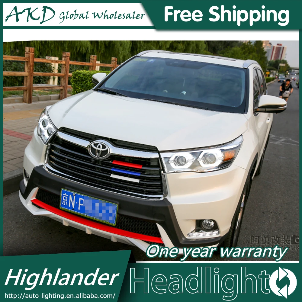 

АКД стайлинга автомобилей для 2015-Новинка 2017 года Highlander фары Toyota светодиодный фары DRL Bi Xenon объектив высокого ближнего парковка Туман лампа