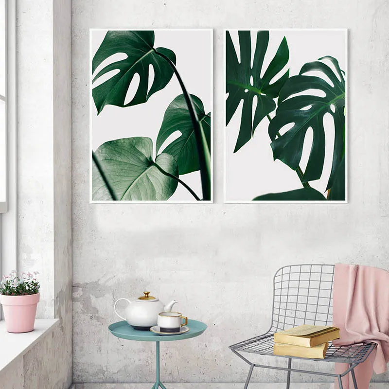 Minimalis Monstera настенная живопись зеленый лист холст постеры и принты картинки для