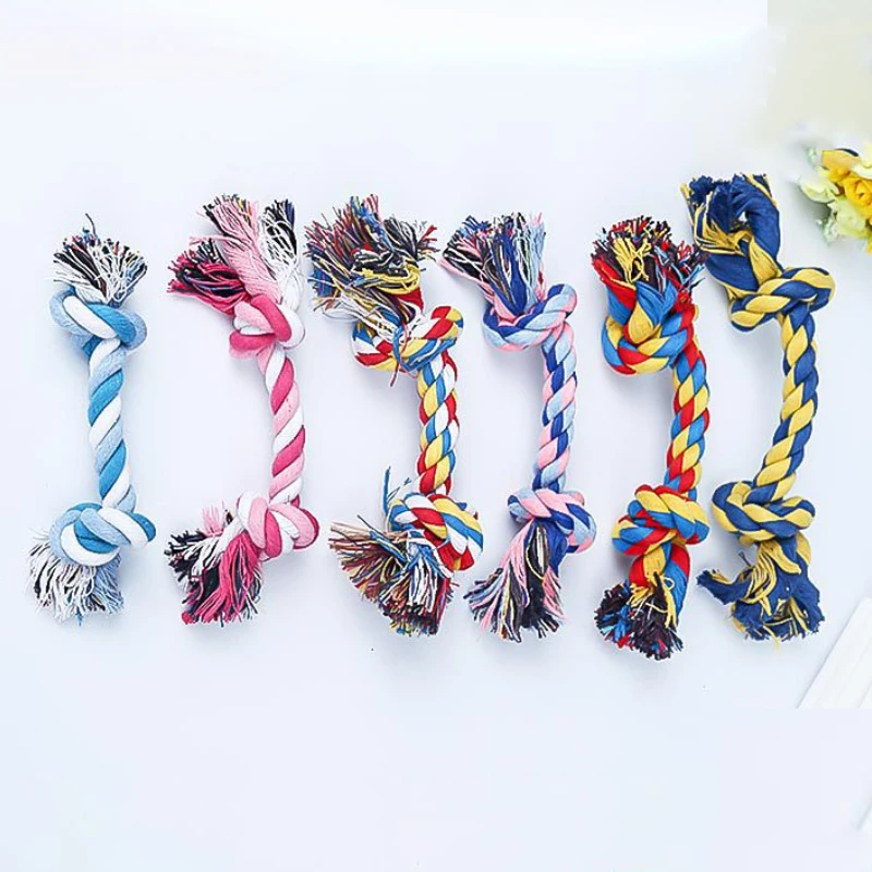 

Pet Dog Puppy Double Cotton Chew Knot Toys Pet Supplies Clean Teeth Durable Braided Bone Rope 18-23cm Random Color Pet Molar Toy