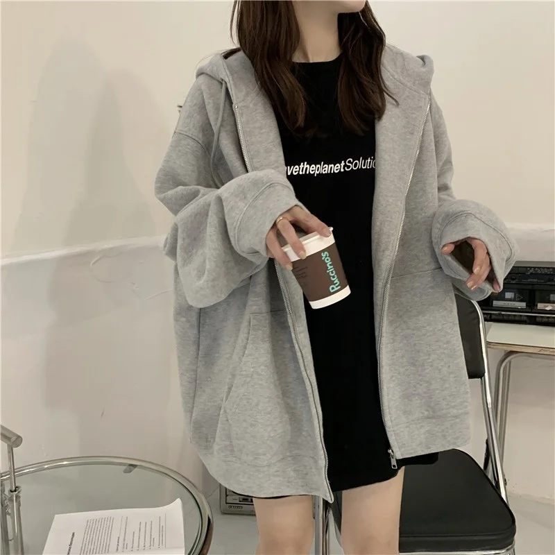 

2021 Spring Autumn Korean Lazy Wind Loose Hooded Sweater Women's Fashion Versatile Cardigan Coat Rac