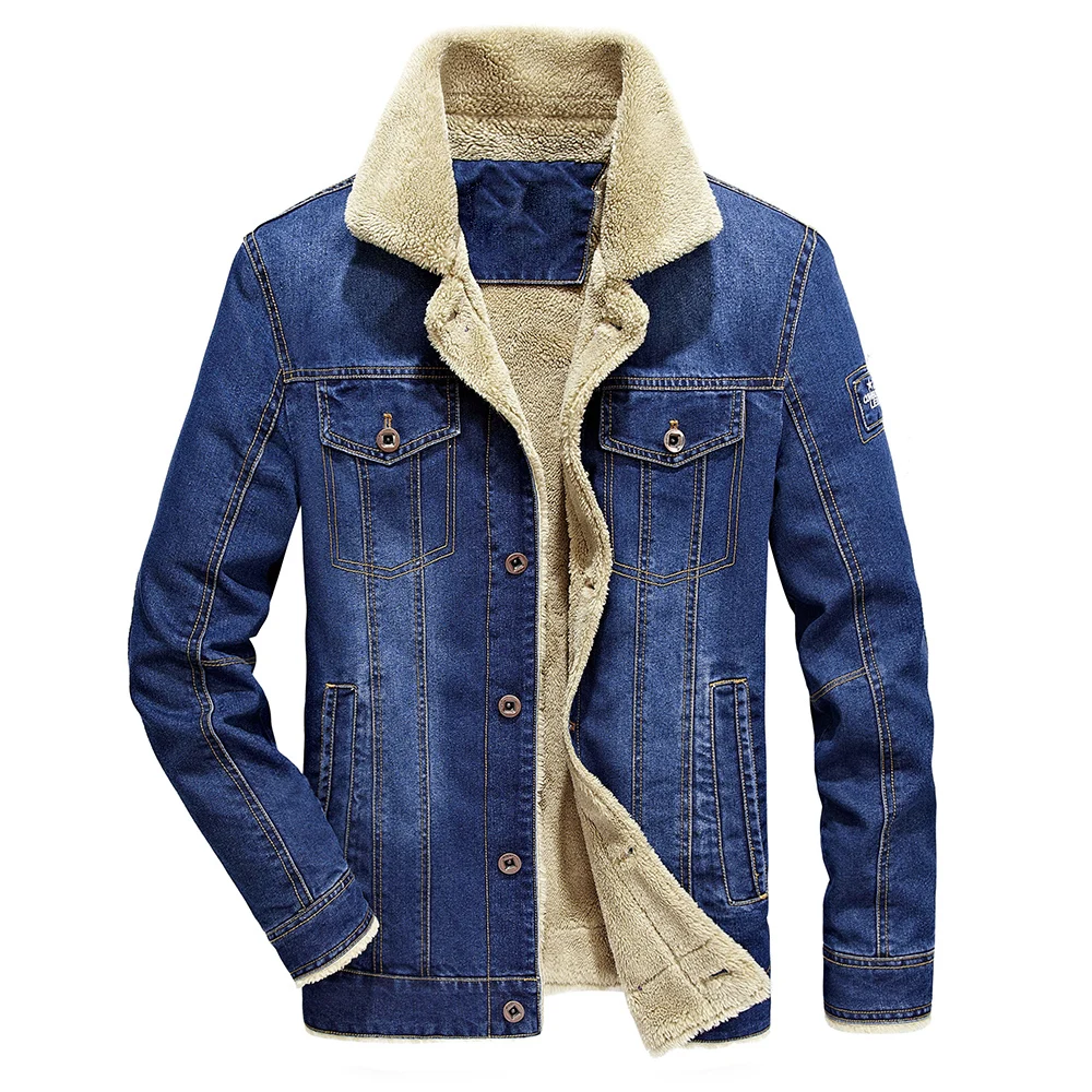 Мужская Утепленная джинсовая куртка Классическая однотонная на флисе модель D30