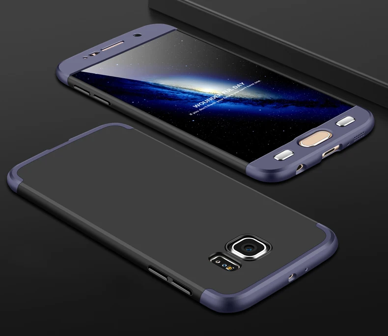 navy blue-black Новинка 360 полный защитный чехол для телефона samsung Galaxy S6 S7 Edge S8 S9 Plus Матовый PC противоударный чехол для samsung Note 8 9 чехол - Цвет: navy blue-black