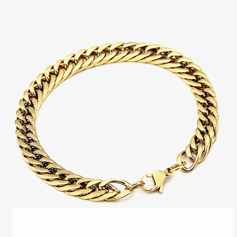 gold Браслет из нержавеющей стали, мужской браслет, подарки, Мужская кубинская цепочка на руку, мужские аксессуары, Мужская цепочка, пара браслетов, серебро - Окраска металла: gold