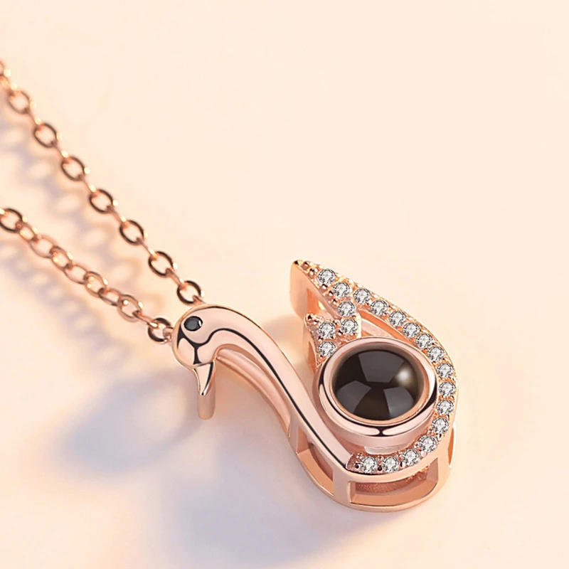 Розовый золотой Лебедь проекция кулон ожерелье Женские Ювелирные изделия