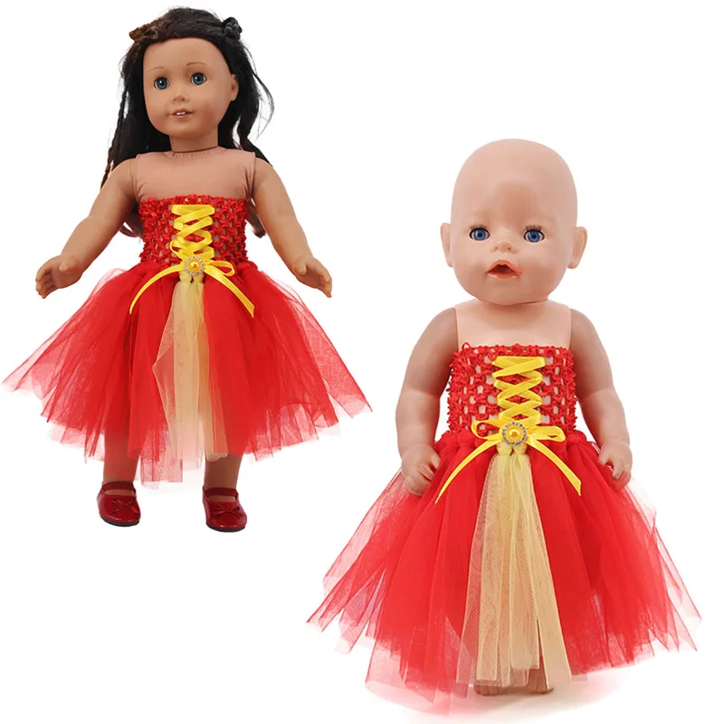

Новинка 2021, красная юбка принцессы из пряжи, подходит для 18-дюймовых американских кукол и 43 см, аксессуары для кукол новорожденных