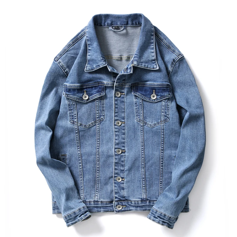 2028 light blue Осенняя Молодежная джинсовая куртка мужская повседневная с дырками и отложным воротником Корейская тонкая куртка Ковбой хип-хоп Уличная джинсовая куртка - Цвет: 2028 light blue