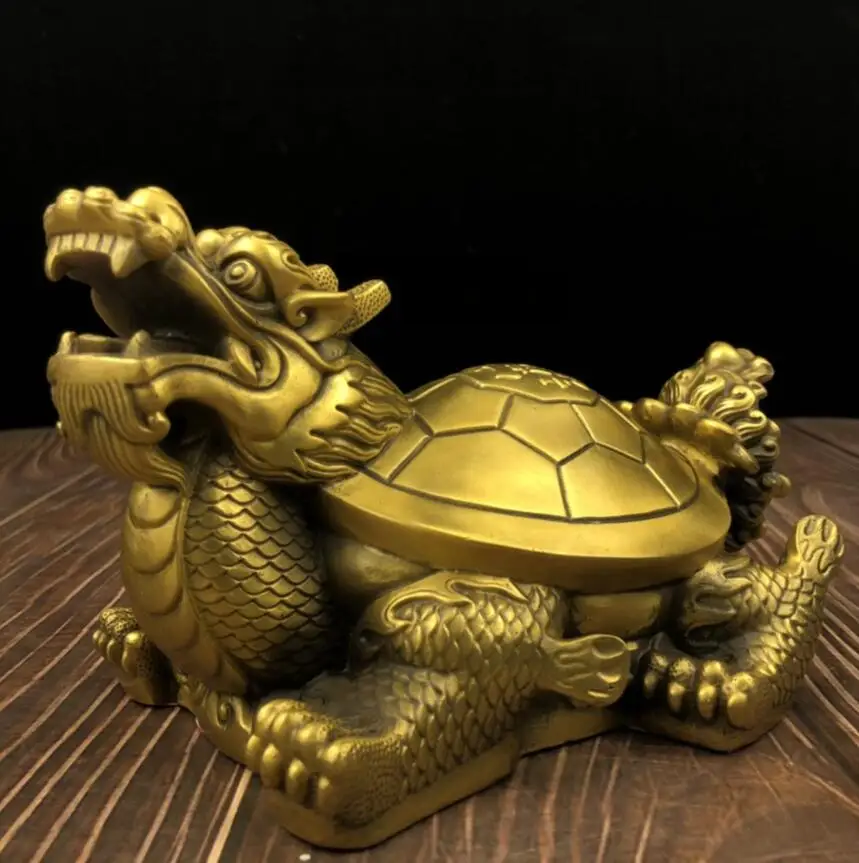 

China brass recruit wealth dragon turtle crafts statue